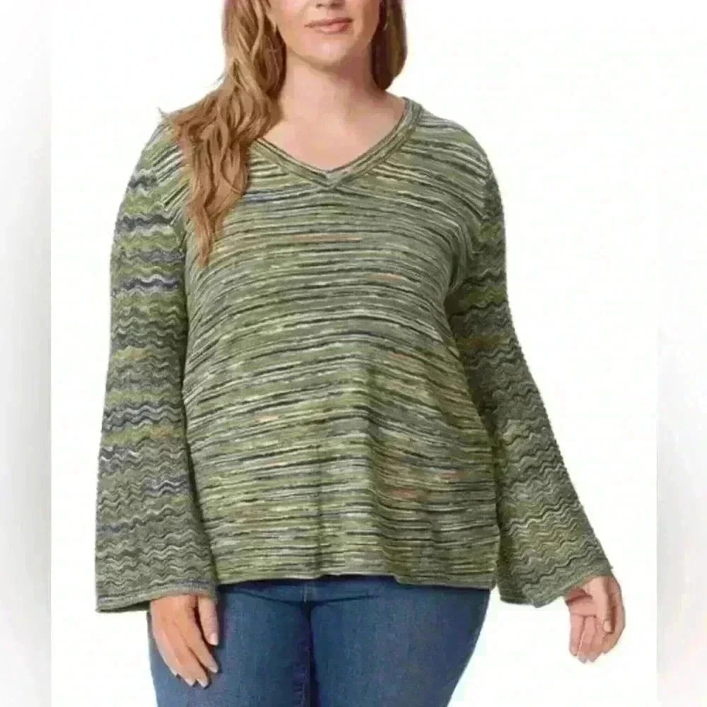 Jessica Simpson Navy Blazer & Green Stripe Marietta V-Neck Sweater